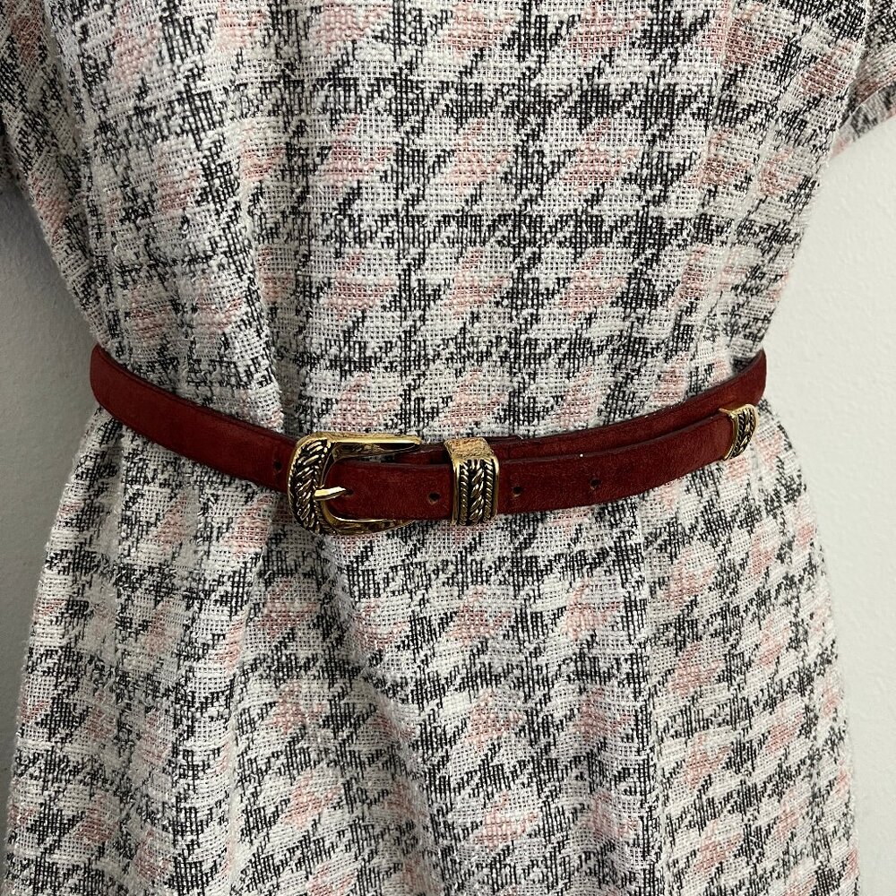 Vintage Belt Dark red women's belt Narrow leather belt size SM